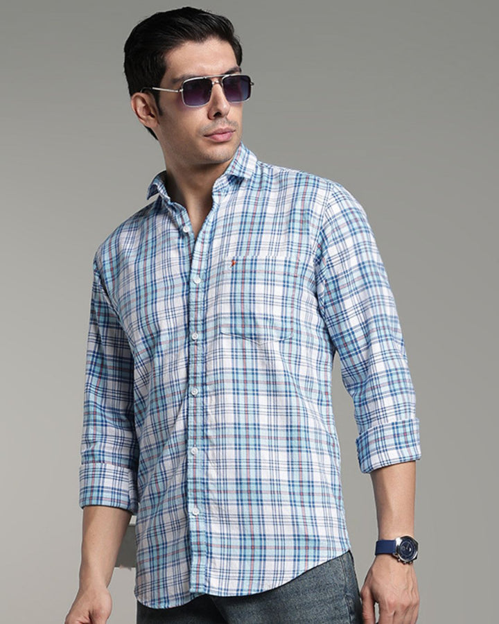 Ocean Blue Multi Line Checks - Full-Stain Proof