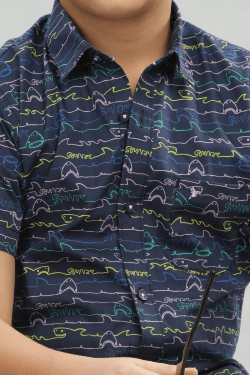 KIDS - Navy Ocean Print - Half-Stain Proof Shirt