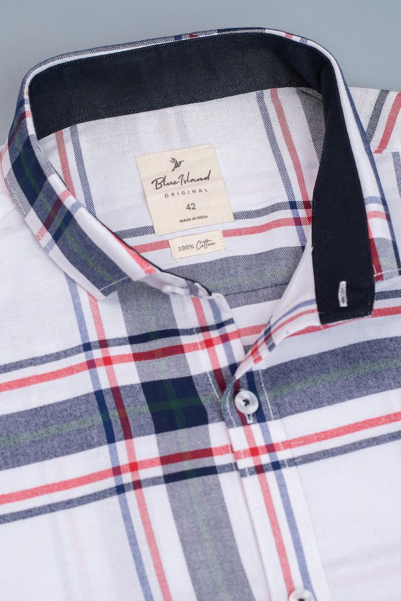 White & Navy Red Checks - Full-Stain Proof