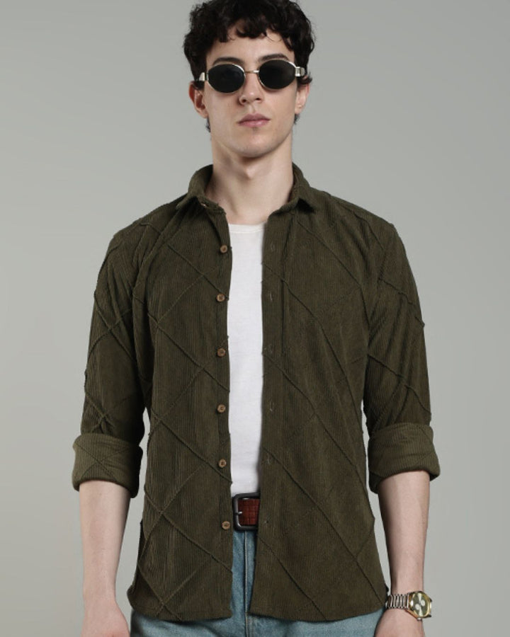 Olive Thread Checks - Full-Corduroy Shirt