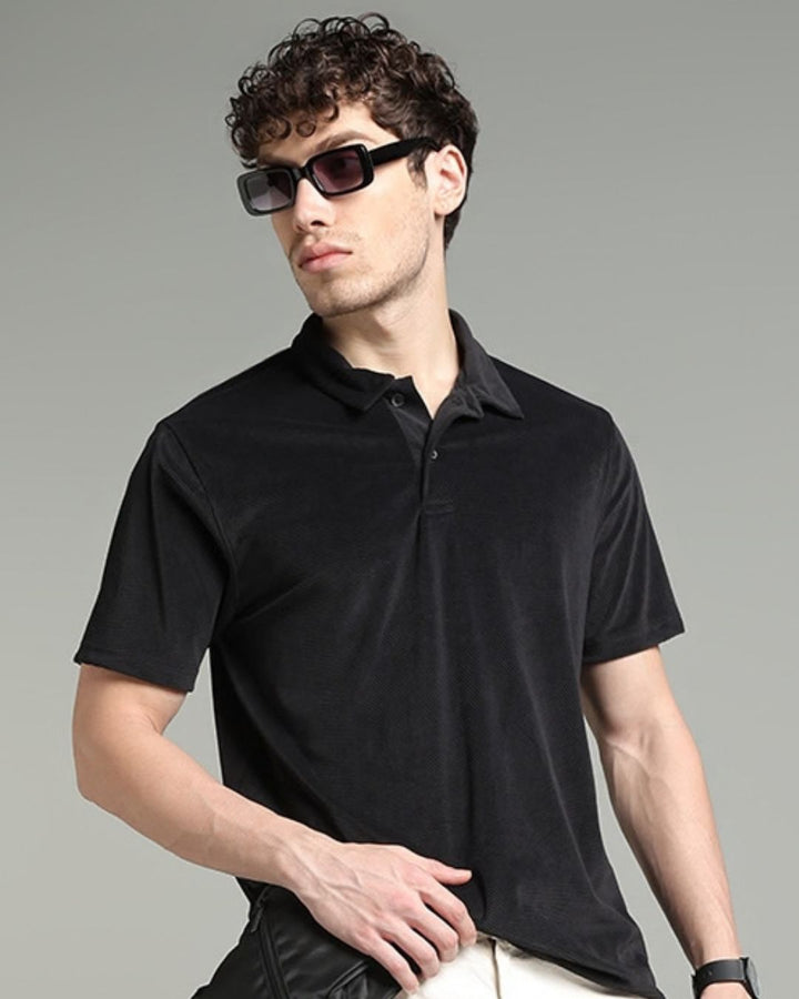 Black Geometric Textured - Polo Tshirt