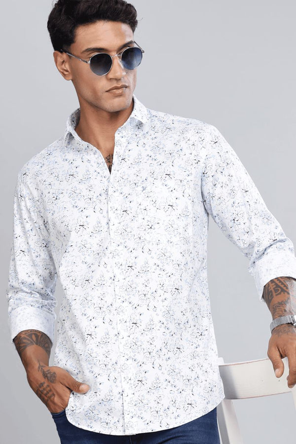 Elegant White & Blue Floral Print -Full-Stain Proof