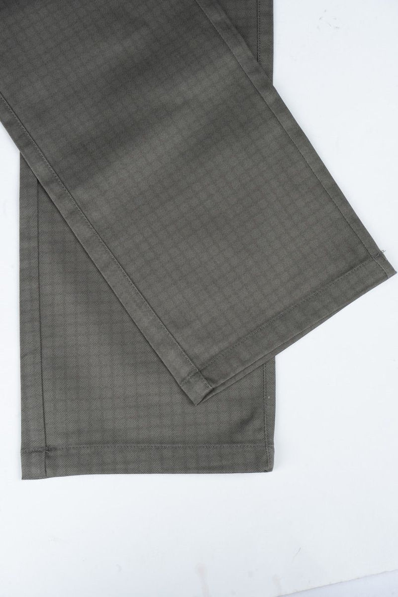 Olive Grid Checks - 2 way stretch - COTTON PANT