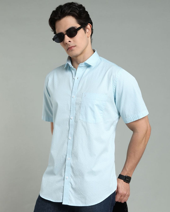 Aqua Blue Square Print -Half-Stain Proof