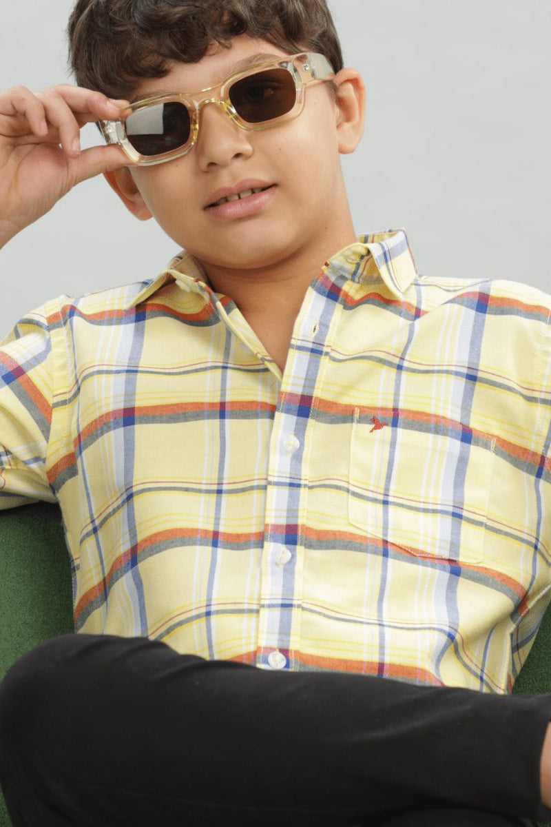 KIDS - Summer Yellow Checks-Stain Proof Shirt