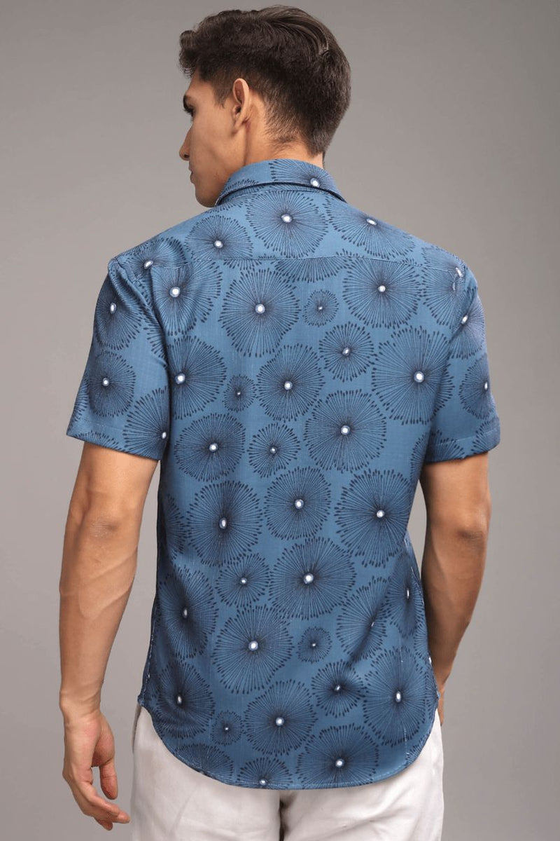 Blue Blossom Printed shirt - Half - Wrinkle Free