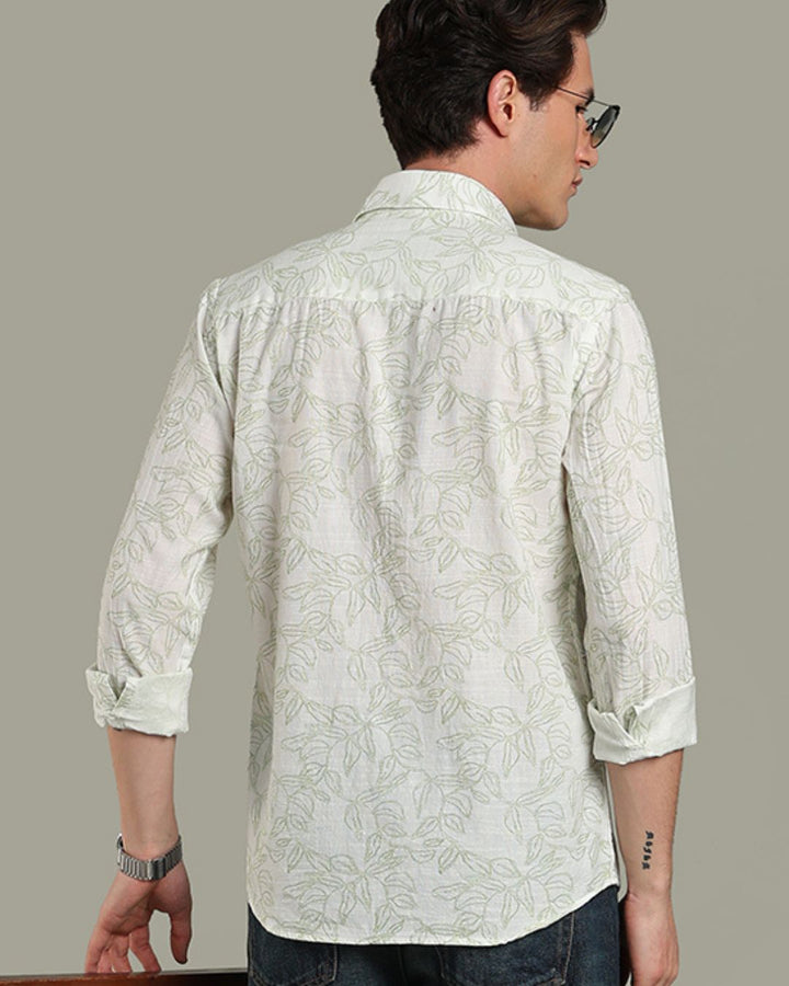 White & Green Leaf Print - Full-Stain Proof