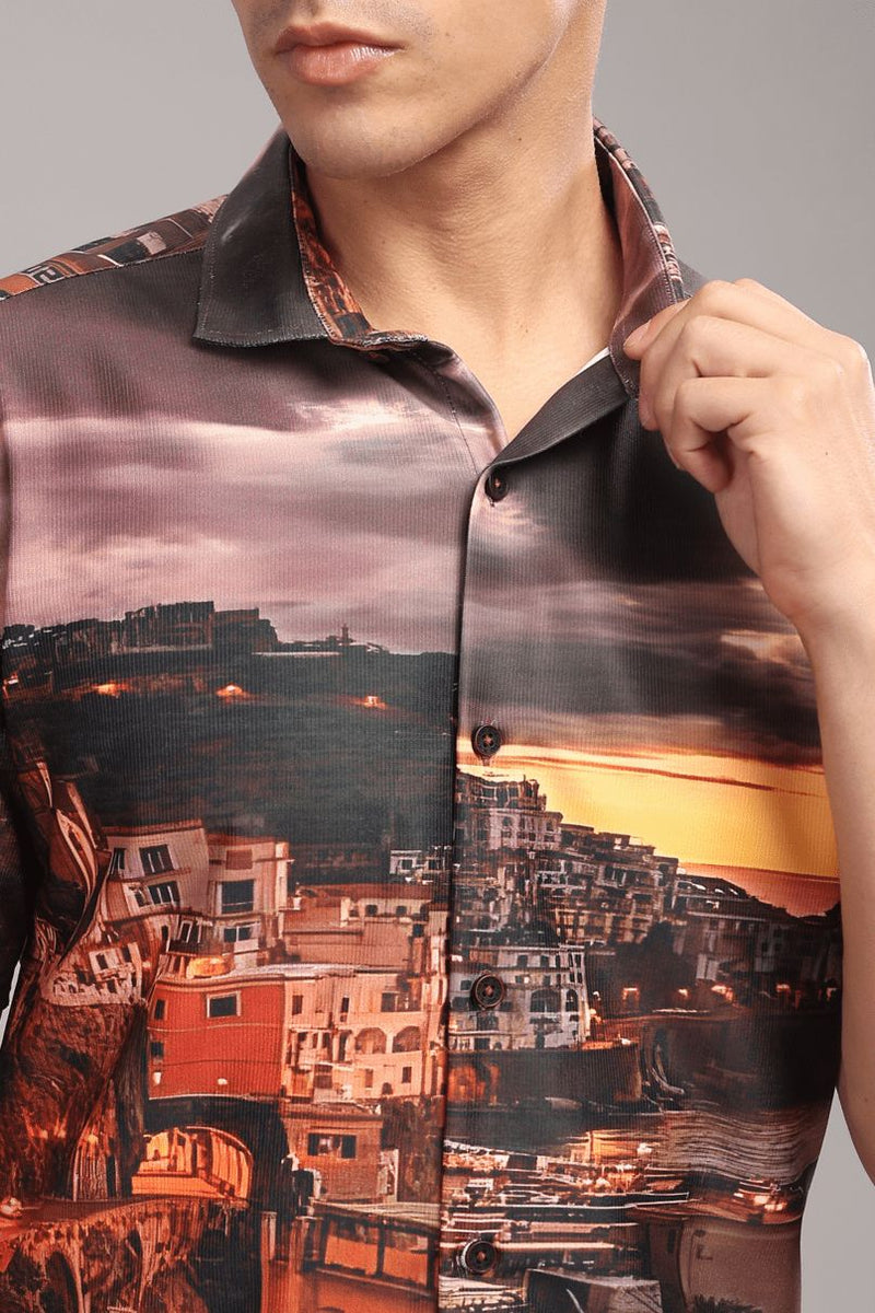 Italian Sunset Printed Shirt - Half - Wrinkle Free