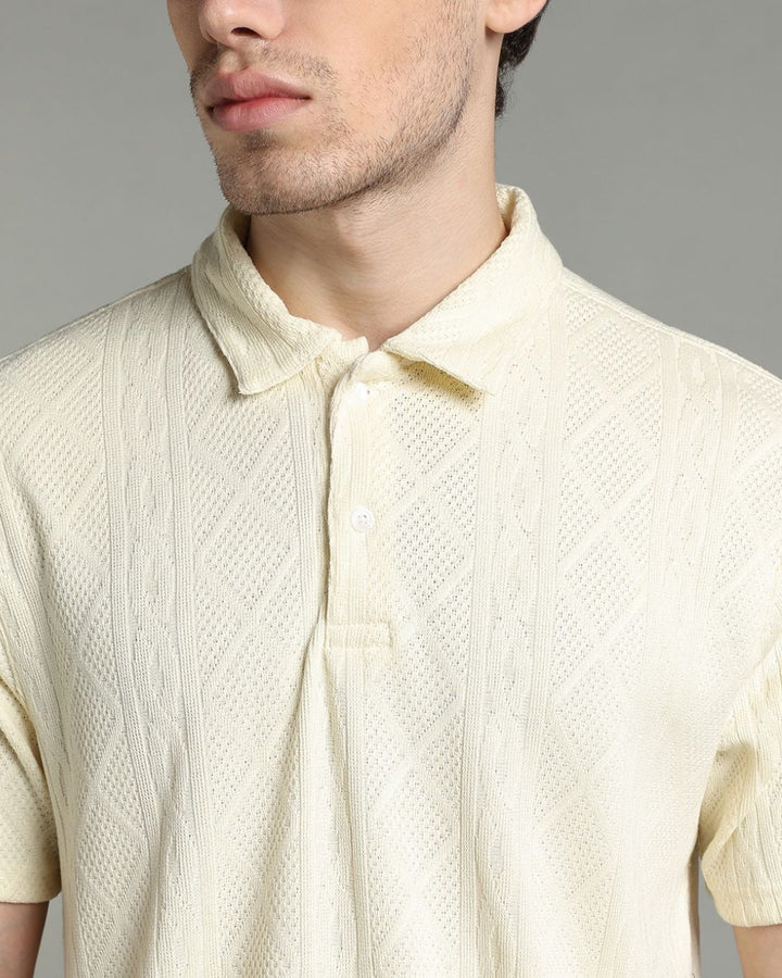Ivory Cream Infinity Textured - Polo Tshirt