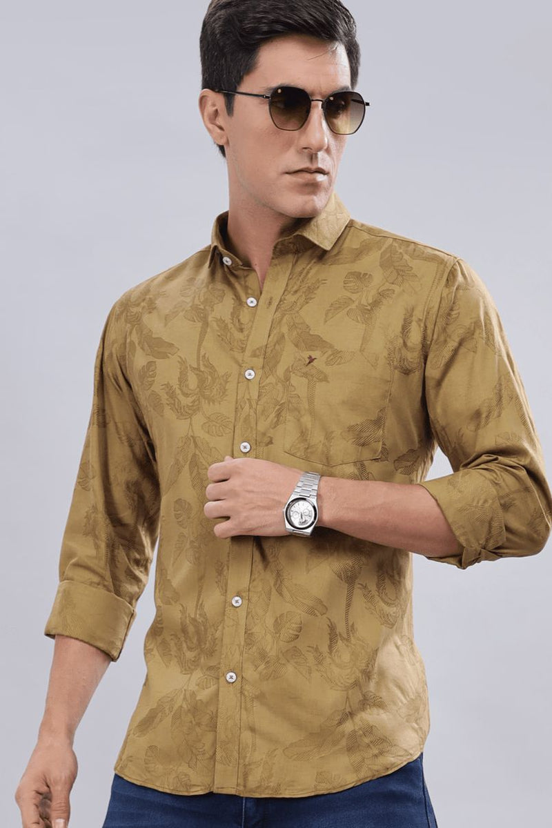 Golden Brown Leafy Print -Full-Stain Proof