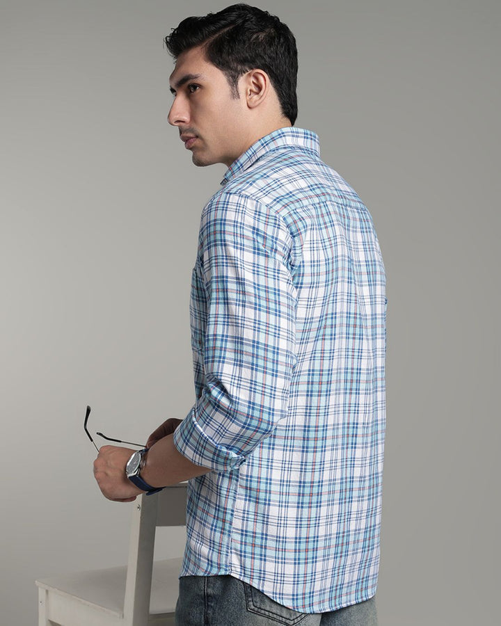 Ocean Blue Multi Line Checks - Full-Stain Proof