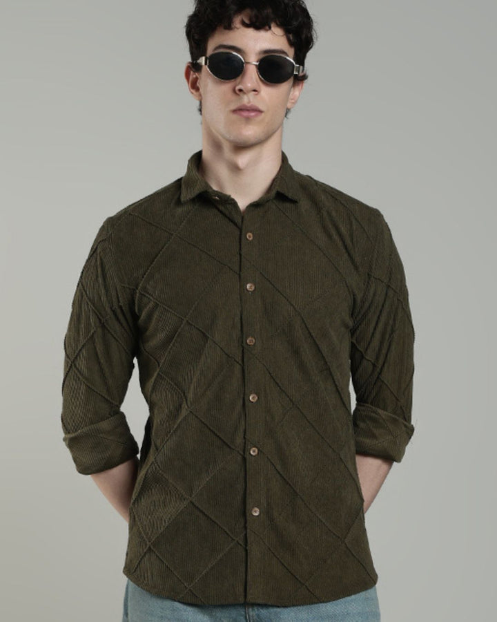 Olive Thread Checks - Full-Corduroy Shirt