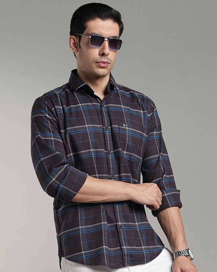 Charcoal Blue Double Line  Checks - Full-Stain Proof