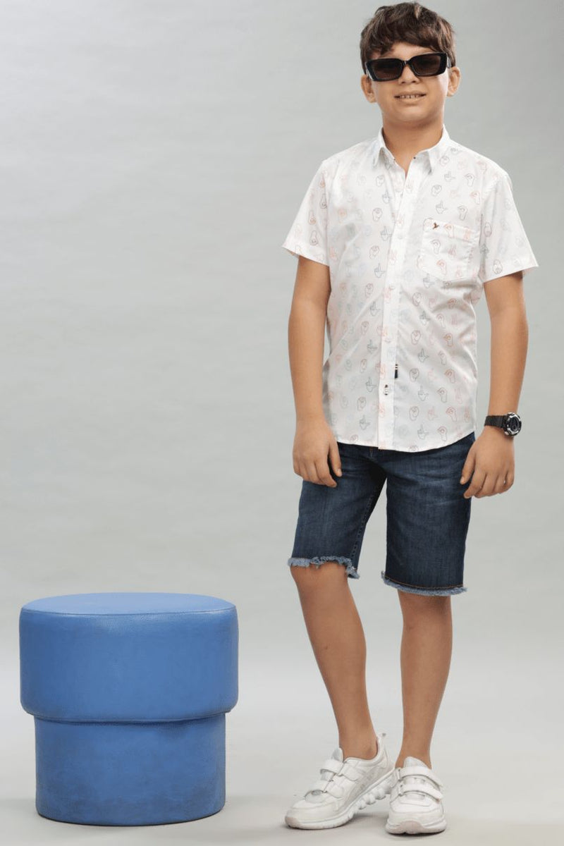 KIDS - White Gesture Print - Half-Stain Proof Shirt