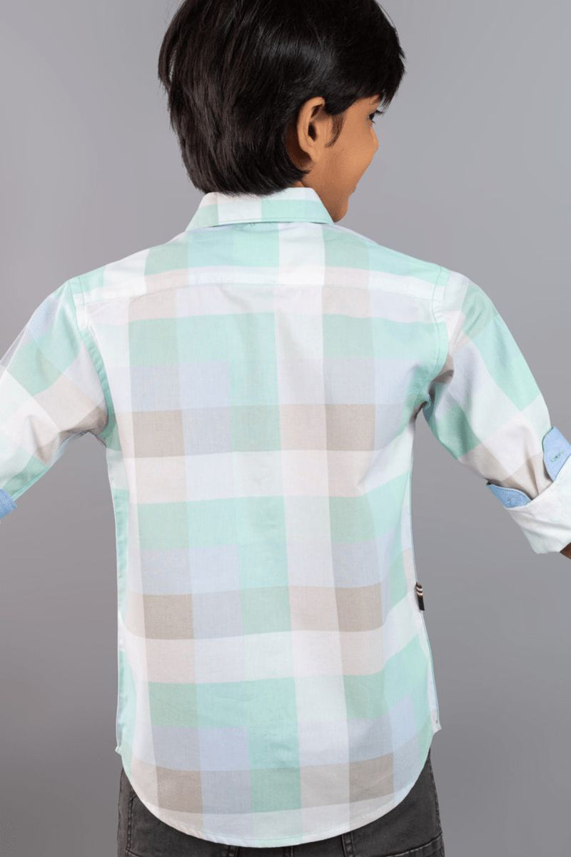 KIDS - Cool Green Box Checks-Stain Proof Shirt
