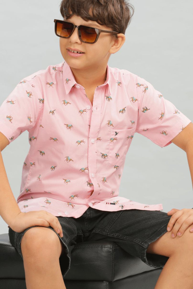 KIDS - Pink Jockey Print - Half-Stain Proof Shirt