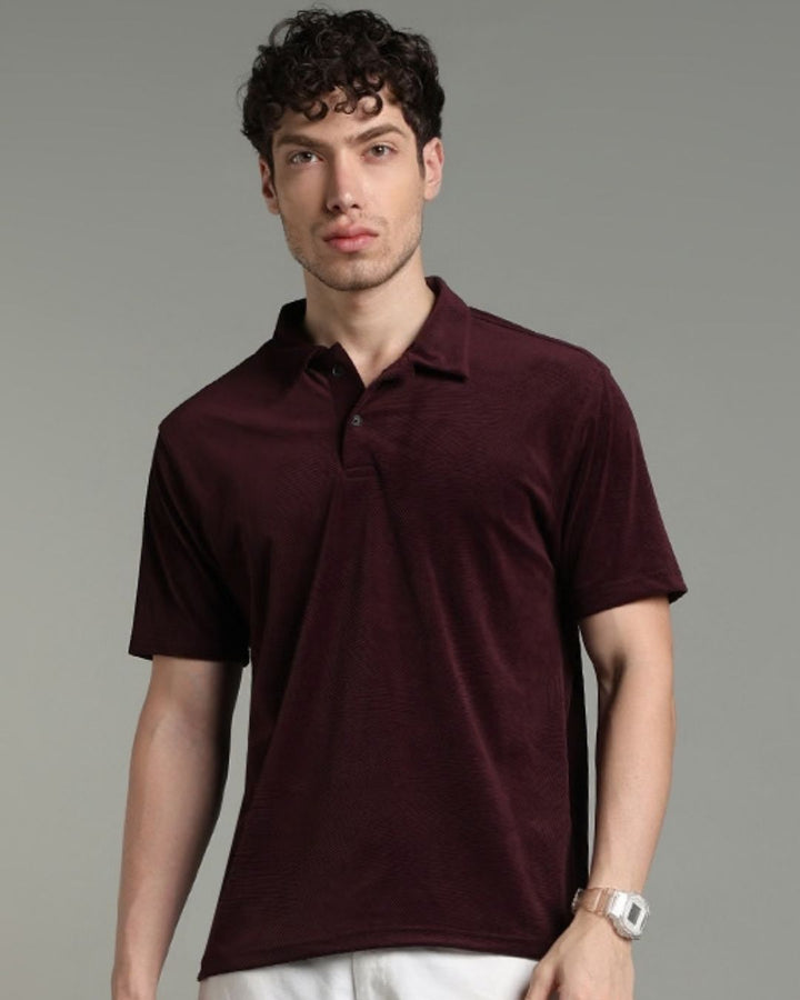 Burgundy Geometric Textured - Polo Tshirt