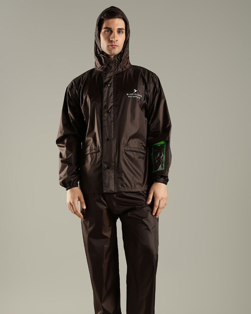 Teak Brown - Rain Jacket with Mobile Pouch