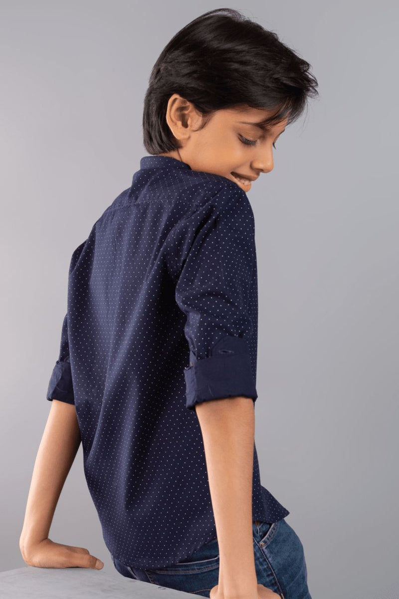 KIDS - Navy Dotted Print Shirt-Stain Proof Shirt