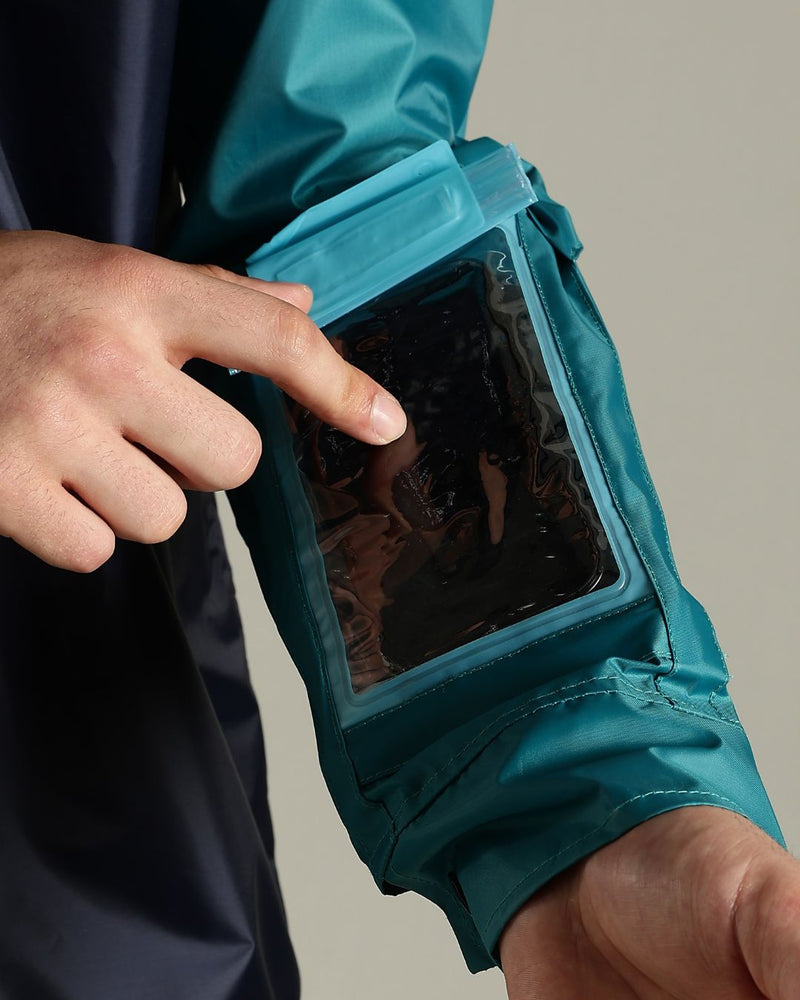 Navy Blue with Teal - Rain Jacket with Mobile Pouch