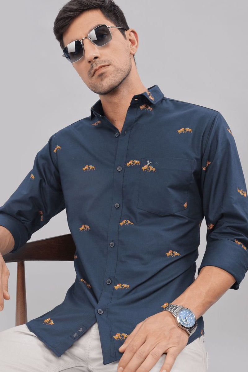 Navy Jockey Print -Full-Stain Proof