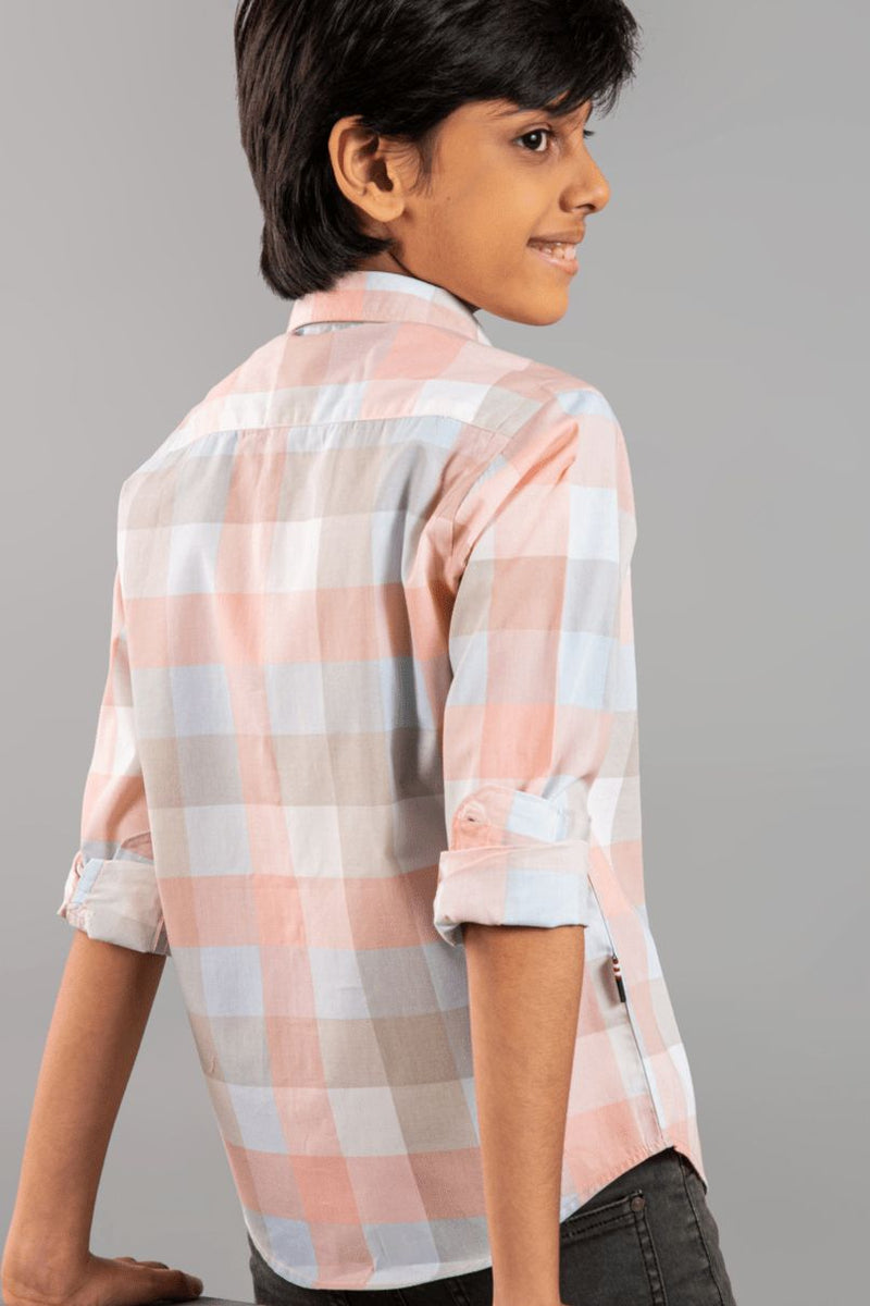 KIDS - Fawn Pink Box Checks-Stain Proof Shirt