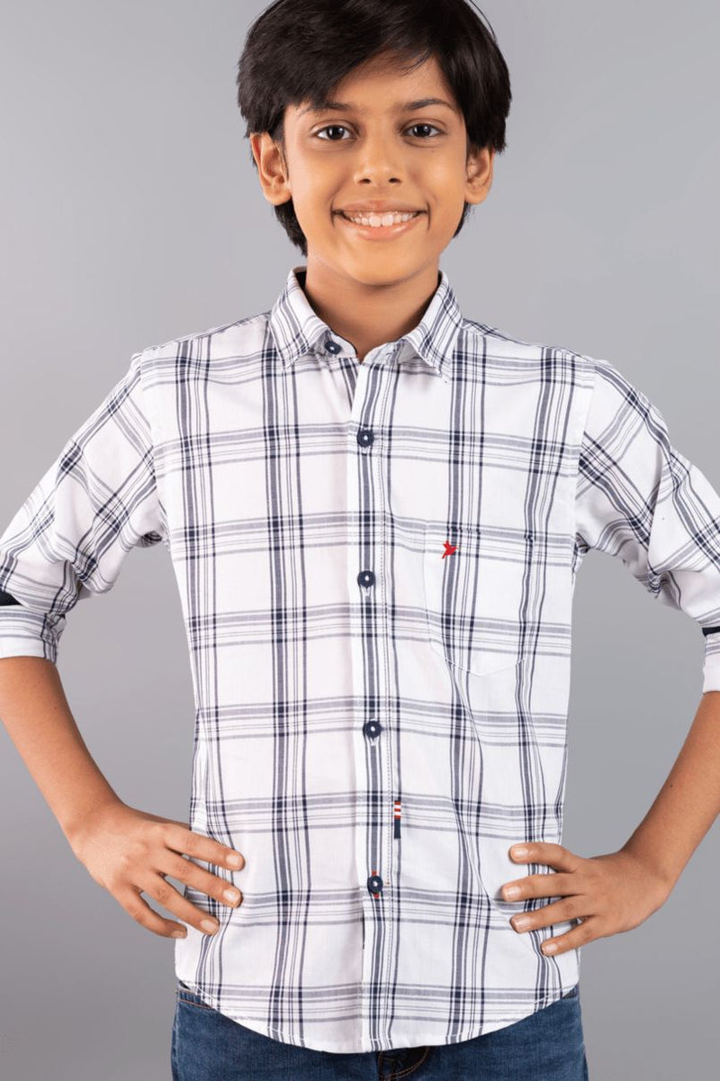 KIDS - White Box Checks Shirt-Stain Proof Shirt