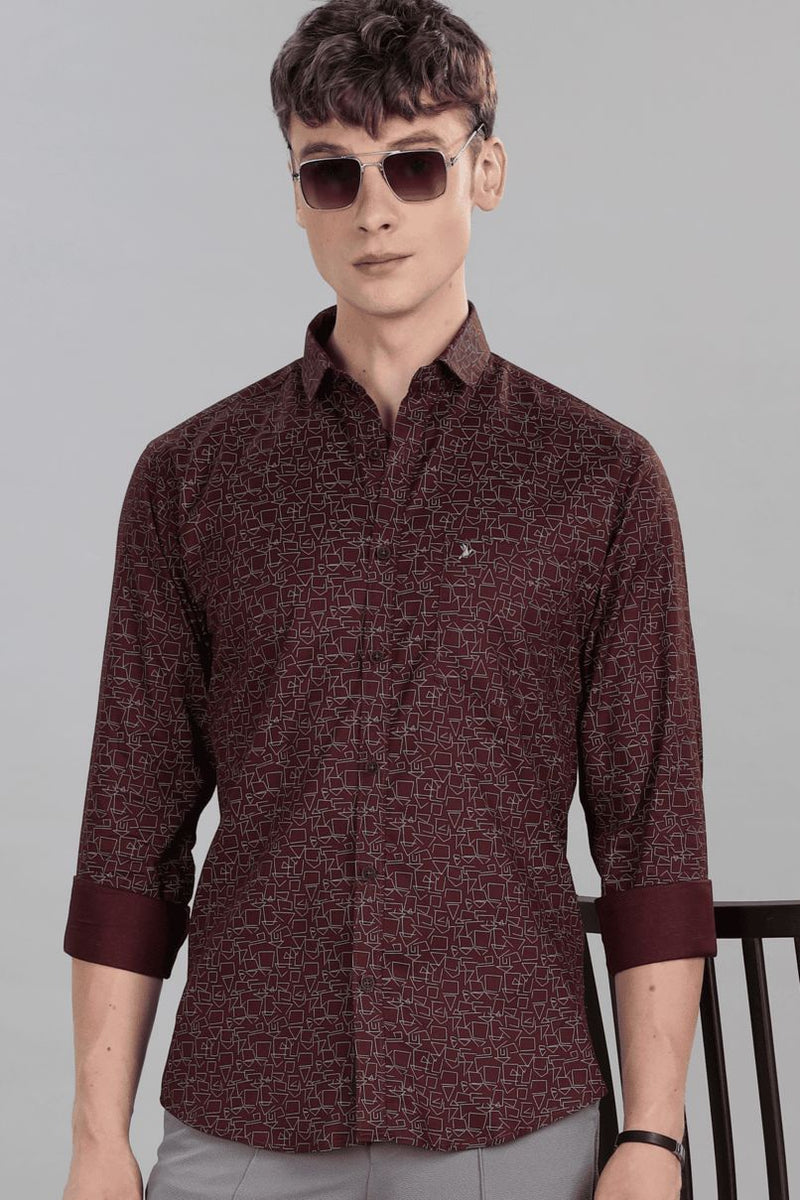 Teak Maroon Geo Print -Full-Stain Proof