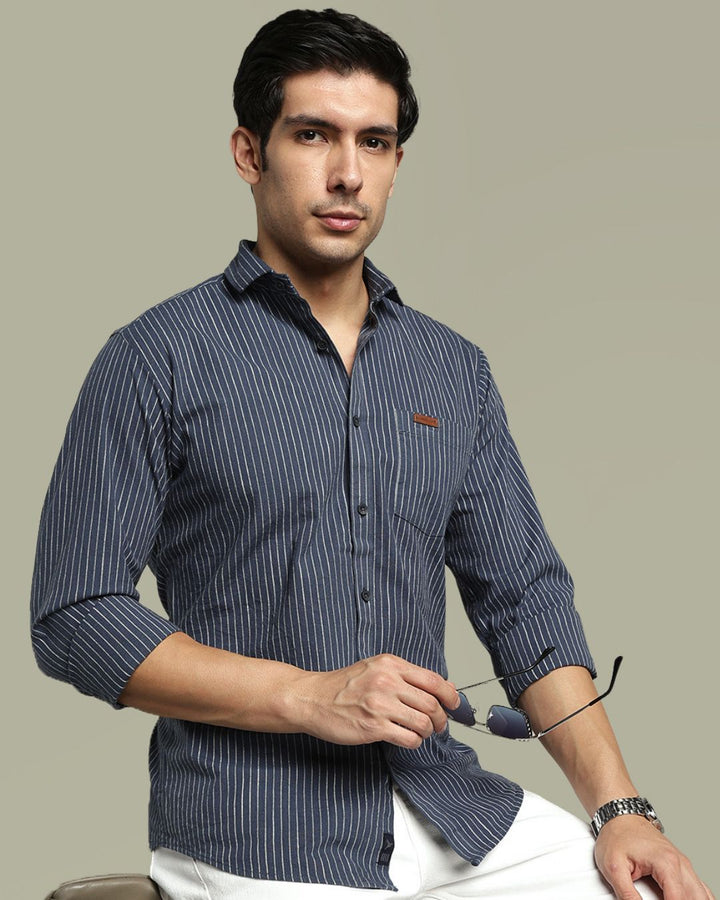Slate Navy & White Pin Stripes - Full-Stain Proof