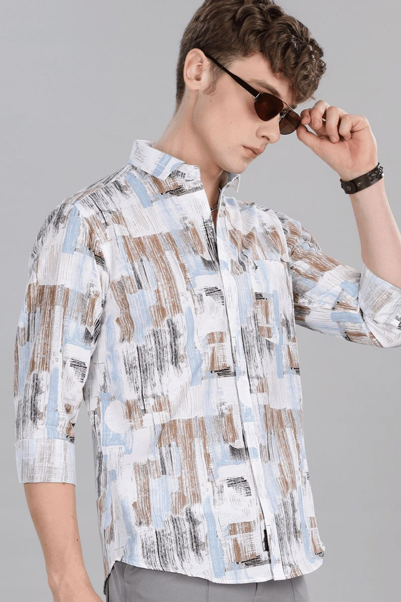 White Multi Stroke Print -Full-Stain Proof