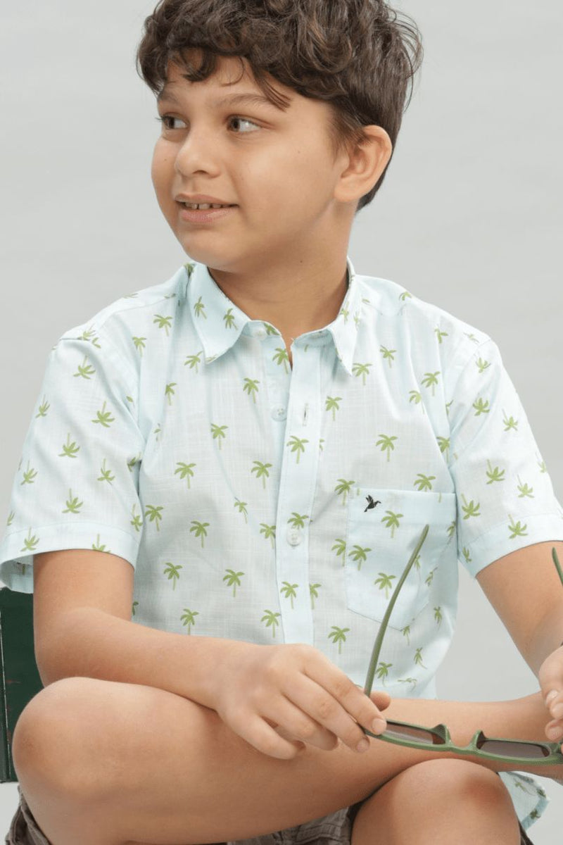 KIDS - Blue Palm Print - Half-Stain Proof Shirt