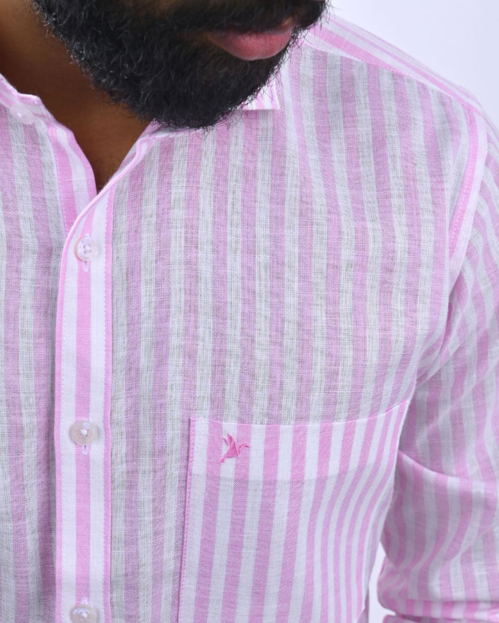 Rose and White Bars -Full-Bamboo Linen
