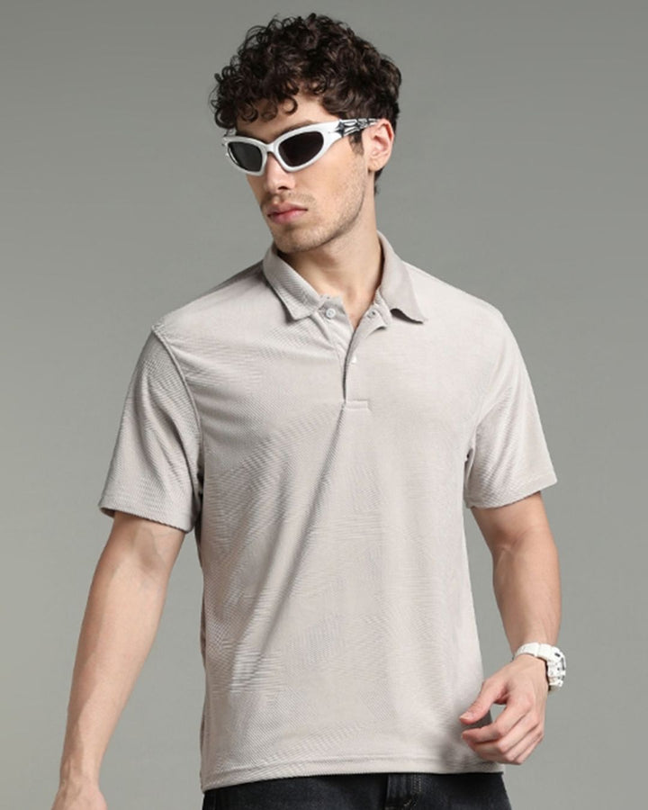 Dusty Cream Geometric Textured - Polo Tshirt