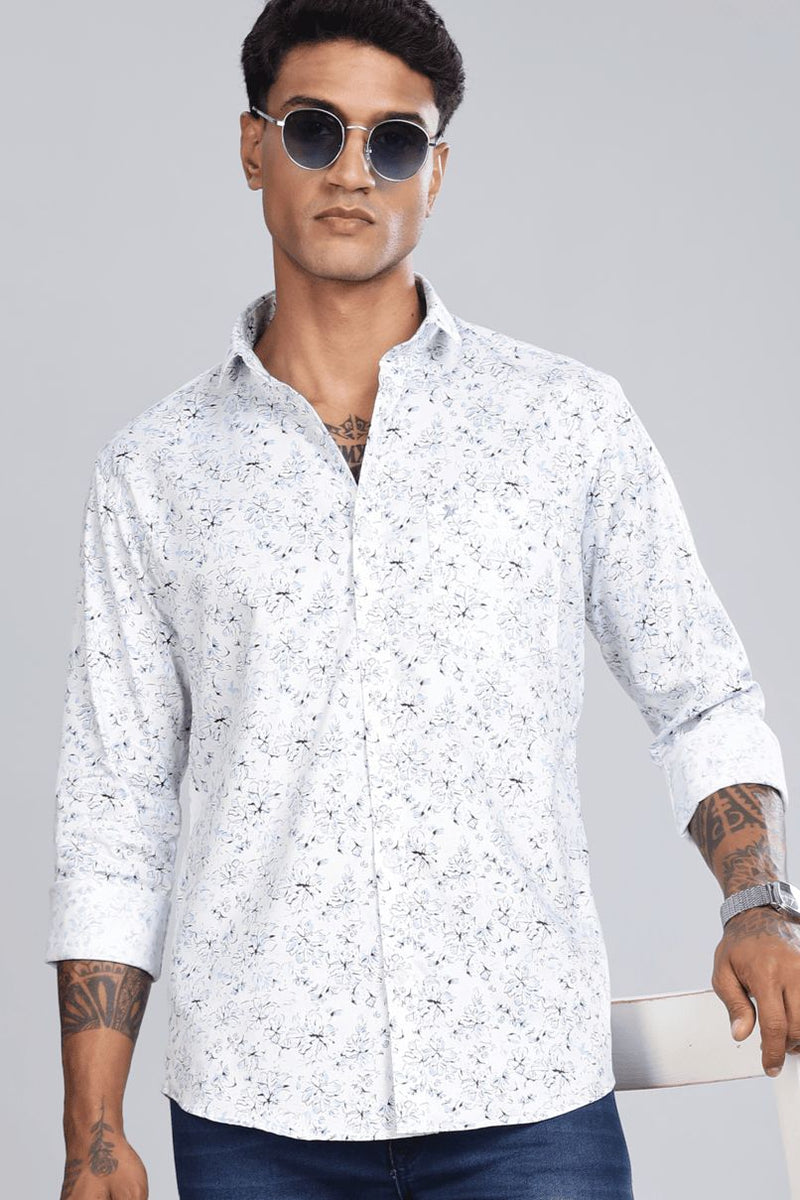 Elegant White & Blue Floral Print -Full-Stain Proof