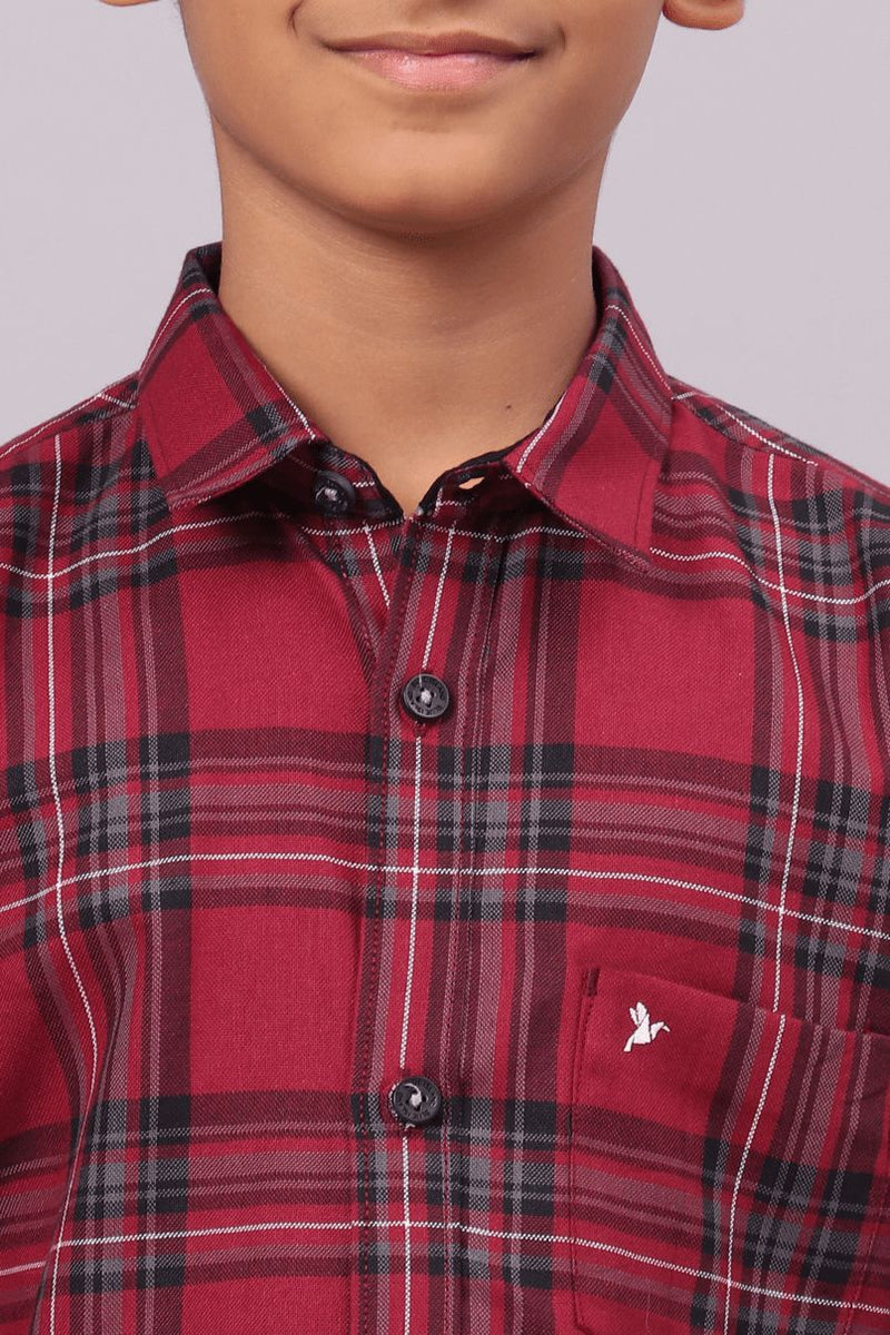 KIDS - Burgundy Red Checks-Full-Stain Proof Shirt