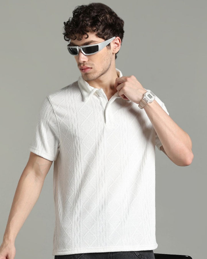 White Infinity Textured - Polo Tshirt