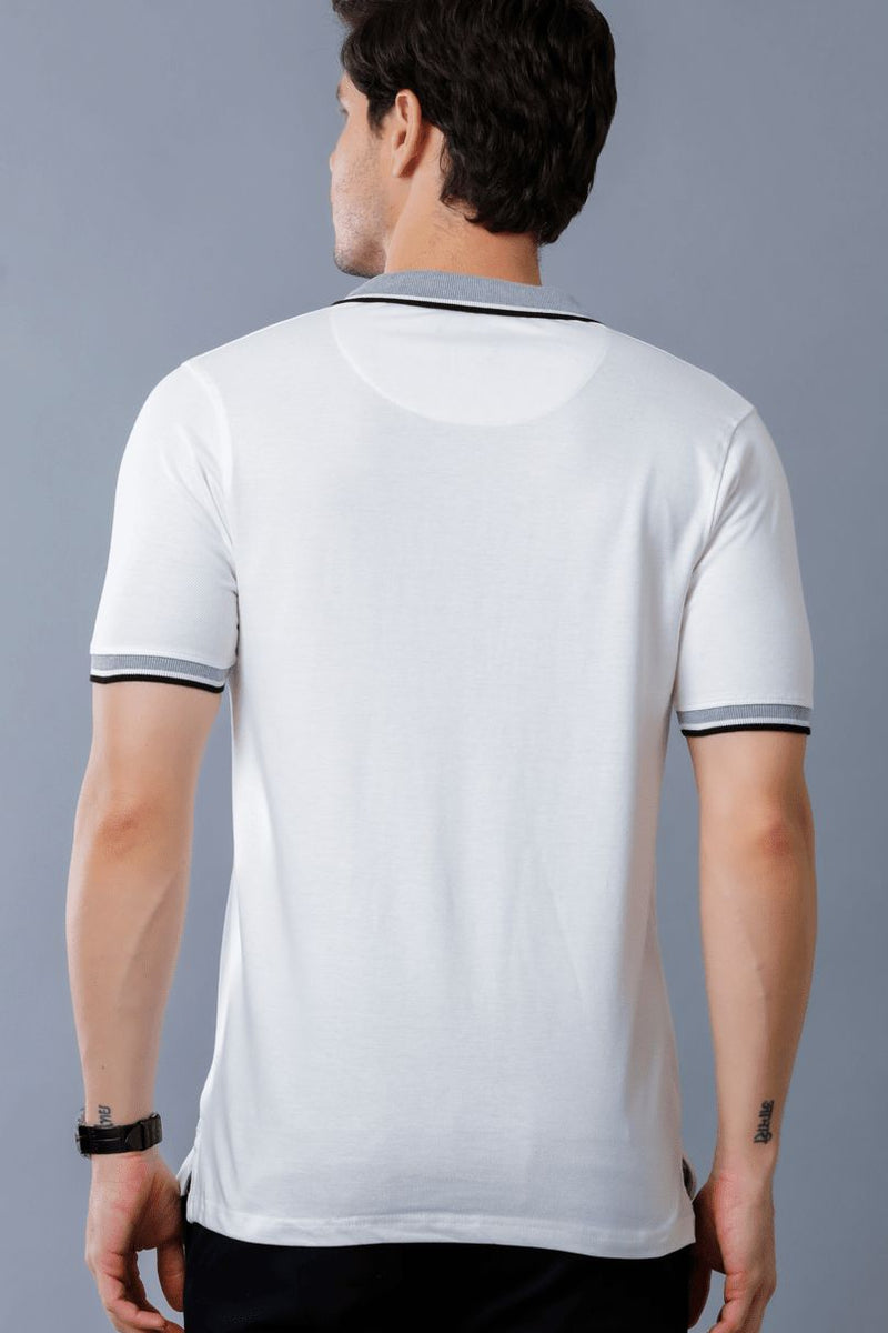 White with Double Stripes Solid TShirt - Stain Proof