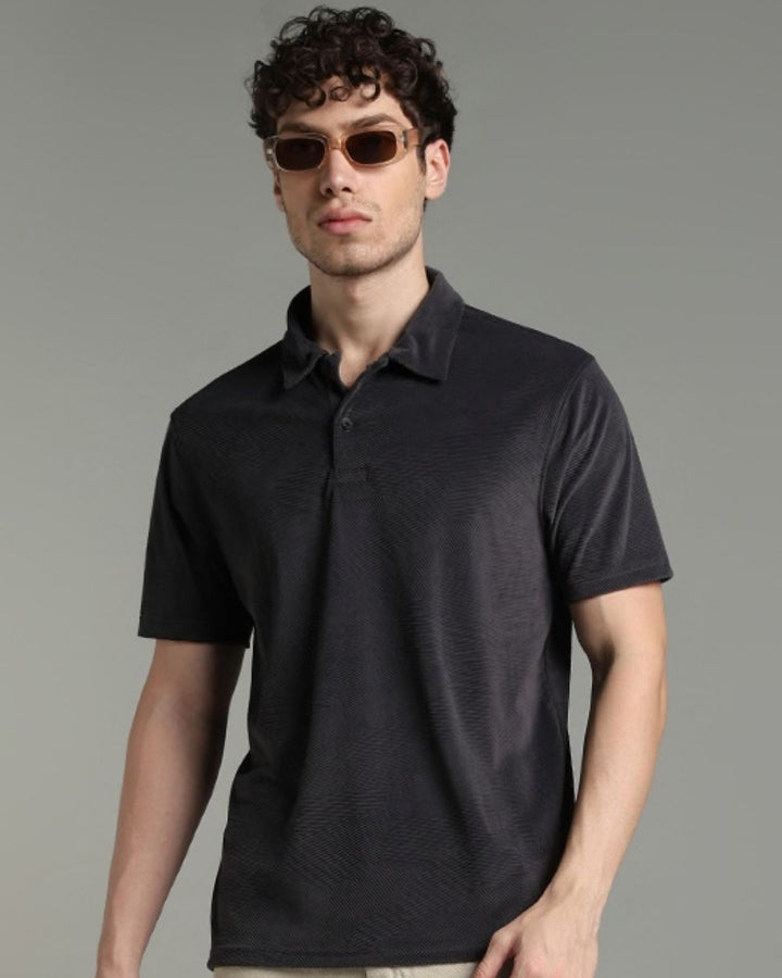 Iron Grey Geometric Textured - Polo Tshirt