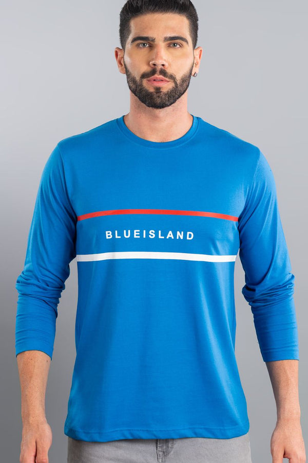 Blue Double Stripes- Full Sleeve TShirt - Stain Proof