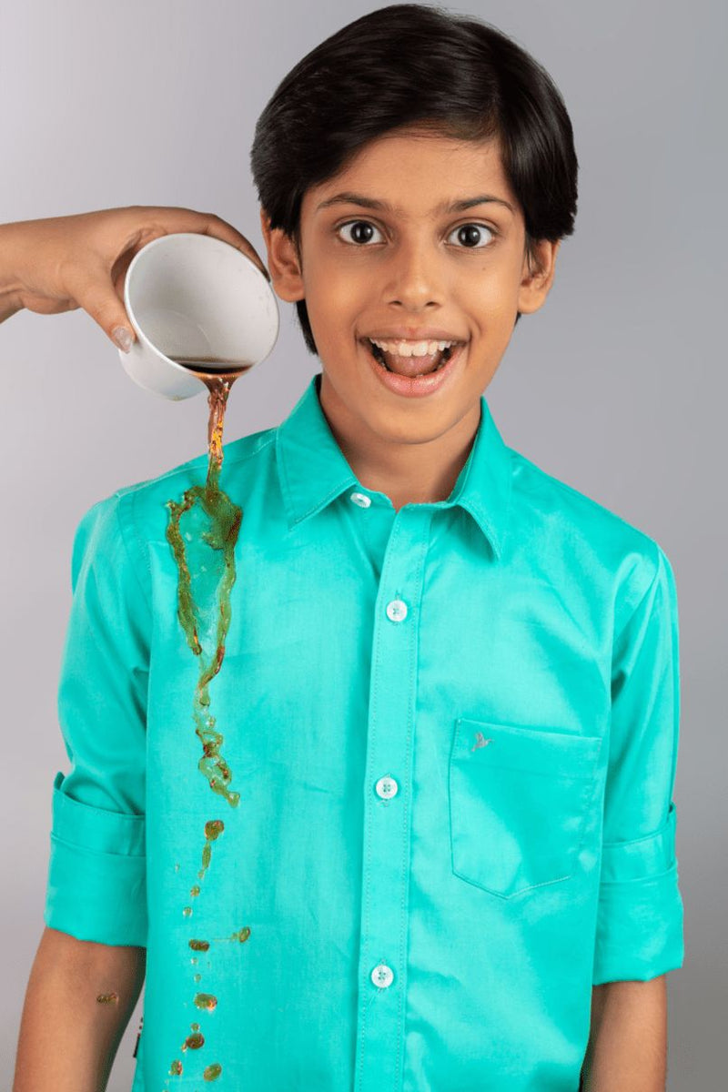 KIDS - Turquoise Solid Shirt-Stain Proof Shirt