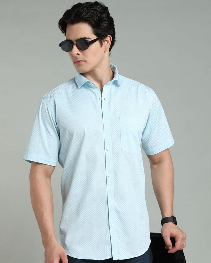 Aqua Blue Square Print -Half-Stain Proof