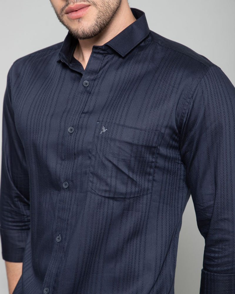 Navy Blue Self Design - Full-Stain Proof