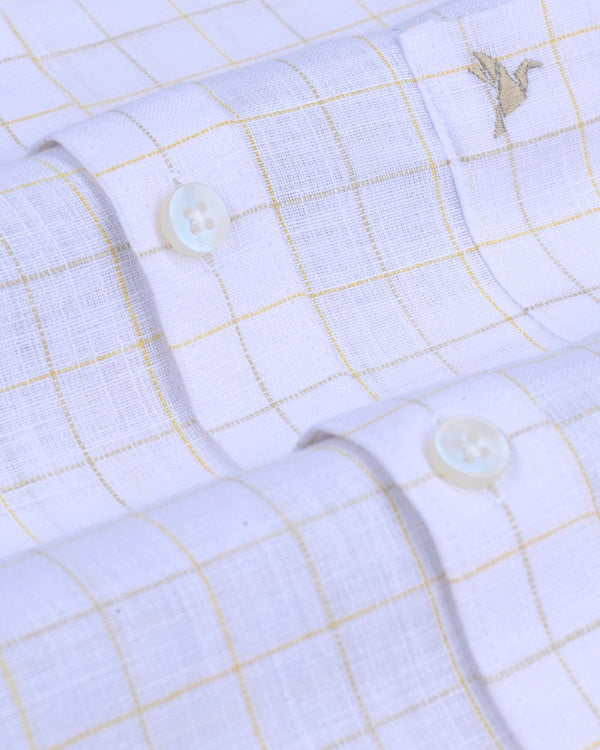 White & Rich Gold Checks -Full-Bamboo Linen