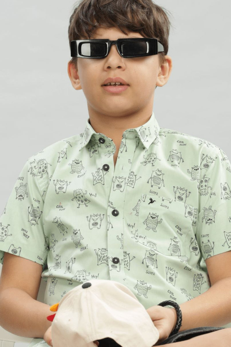 KIDS - Pistah Green Spooky Print - Half-Stain Proof Shirt