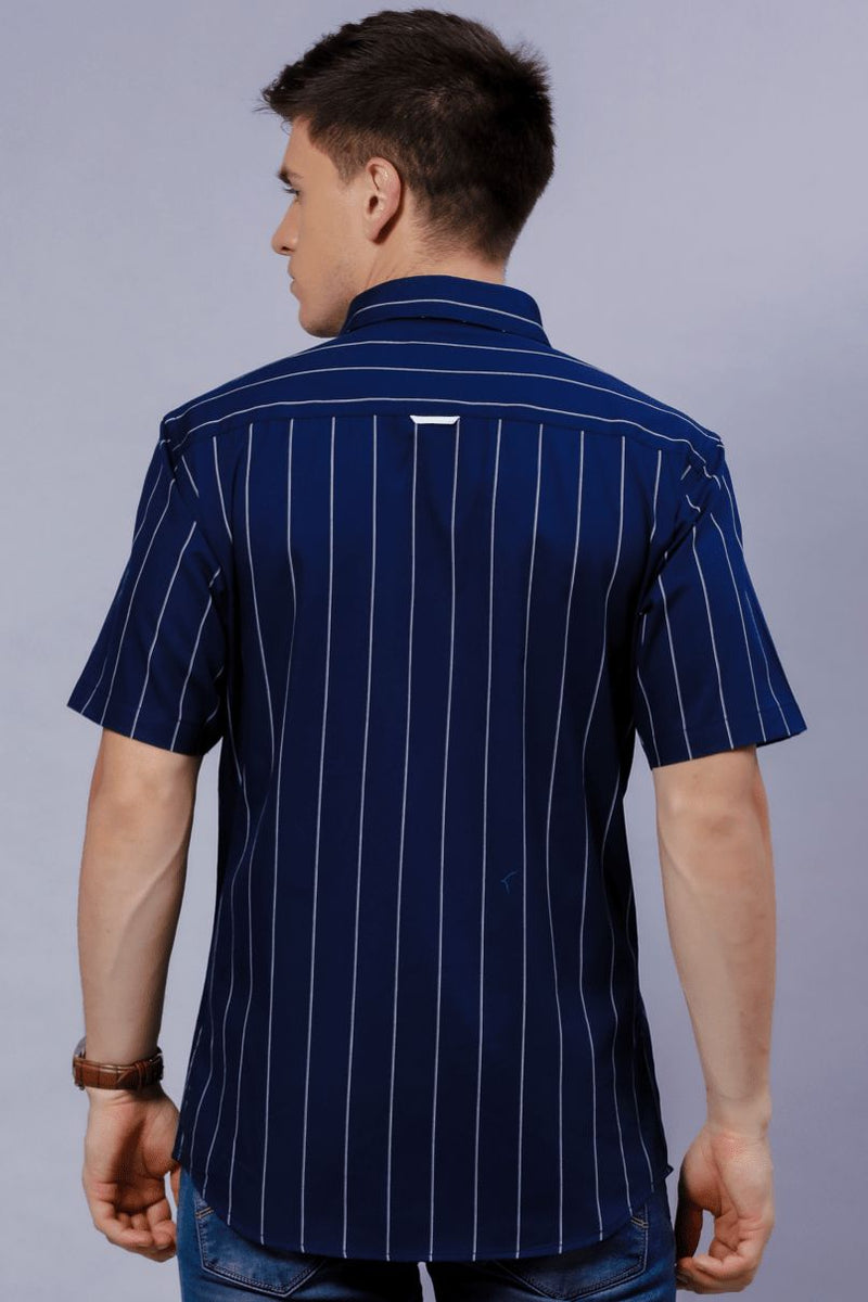 Navy Vertical Stripes - Half Sleeve - Stain Proof