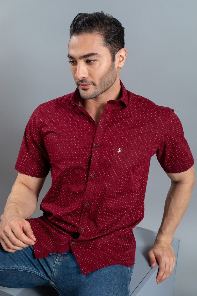 Maroon Dotted Print - Half Sleeve - Stain Proof