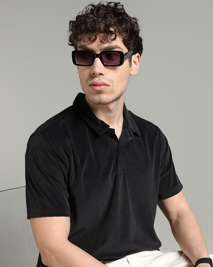 Black Geometric Textured - Polo Tshirt