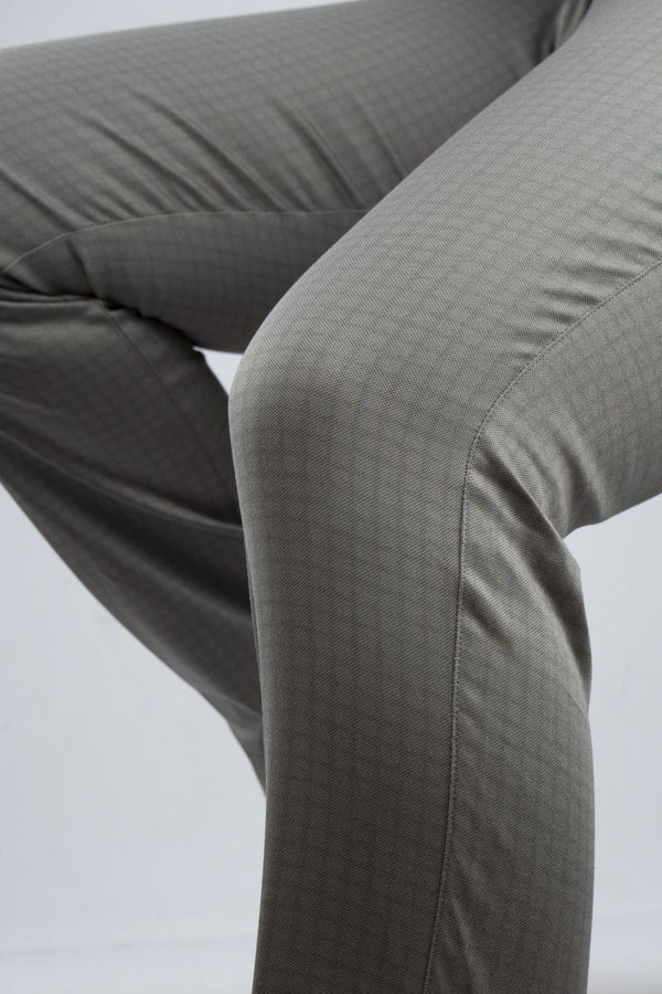 Olive Grid Checks - 2 way stretch - COTTON PANT