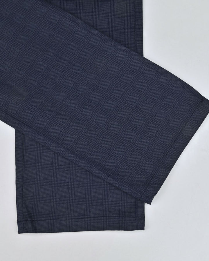 Navy Multi Line Checks - 2 way stretch - COTTON PANT