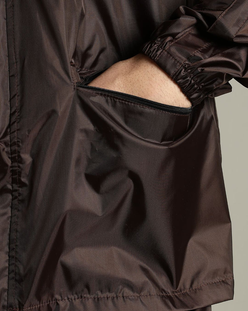 Teak Brown - Rain Jacket with Mobile Pouch